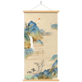 新中式江山如画正对门走廊装饰画入户山水画挂画高级玄关卷轴壁画