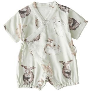 Oak Family新生儿婴儿衣服夏季爬服短袖宝宝连体衣薄款百天包屁衣