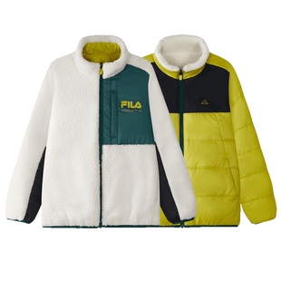FILA斐乐儿童棉服2025年冬新款男女童双面穿仿羊羔绒外套户外防水