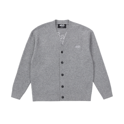 Makemore格雷系质感皮标毛衣开衫