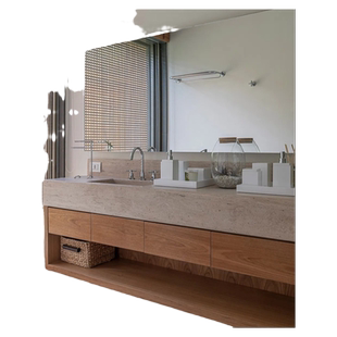 侘寂风洞石洗手台岩板一体盆卫浴柜卫生间洗脸洗手盆柜组合浴室柜