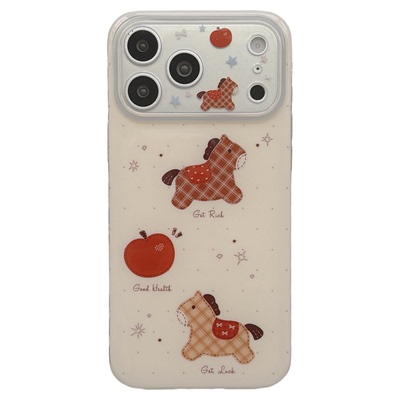 jze 韩风米黄可爱苹果格纹小马适用苹果17ProMax手机壳iphone15新款16pro女13双层15pro全包防摔保护套14超火