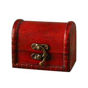 复古多色小木盒带锁收纳盒迷你首饰盒儿童小宝箱玩具拍照道具摆件