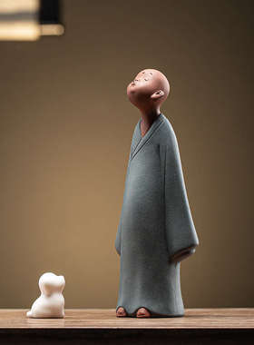 久造中式禅意小和尚摆件紫砂茶宠人物家居摆设客厅办公室桌面装饰