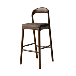北欧白蜡木实木家用吧台椅高脚凳现代简约前台接待靠背椅酒吧椅子
