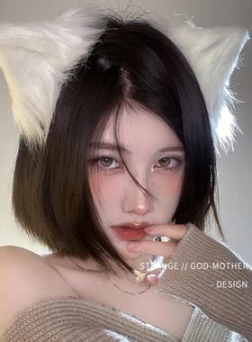 可爱猫耳朵头饰日系网红白色毛绒兽耳狐狸发卡夹子猫咪女万圣节