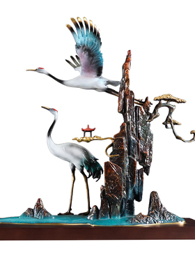 全铜松鹤延年铜摆件中式客厅玄关