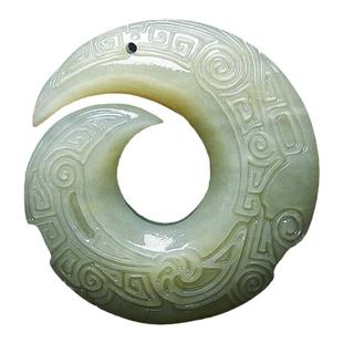 时来运转吊坠天然和田玉双面大气龙勾玉坠男女款玉石项链挂件玉佩