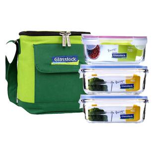 韩国Glasslock玻璃保鲜盒饭盒密封盒便当包学生带盖成人保温套装