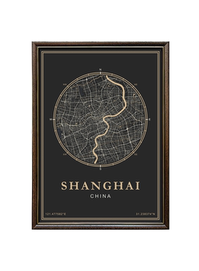 复古城市地图挂画书房客厅可定制