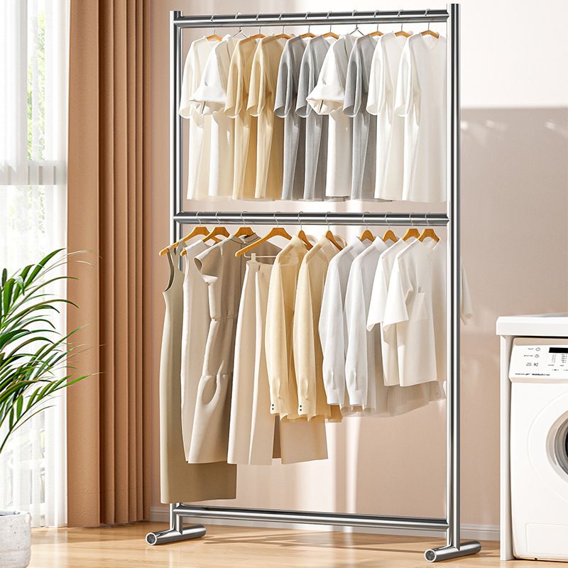 双层晾衣架落地家用神器阳台晒被子凉卧室衣杆式简易挂单衣服户外