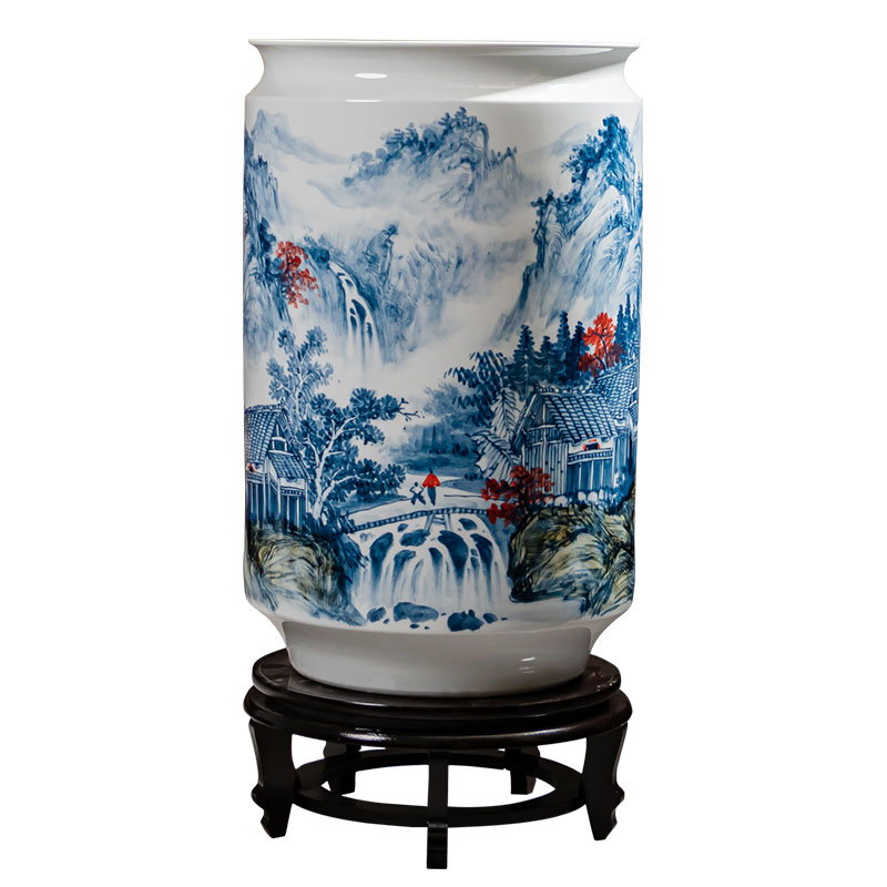 景德镇大师手绘青花瓷落地花瓶