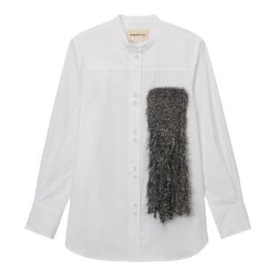 IT PortsPURE女装无领长袖衬衫新款时髦摩登毛绒针织拼接B03637XN