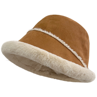 东北麂皮绒毛绒棉帽子女秋冬加绒加厚双面戴渔夫帽骑车防寒护耳帽