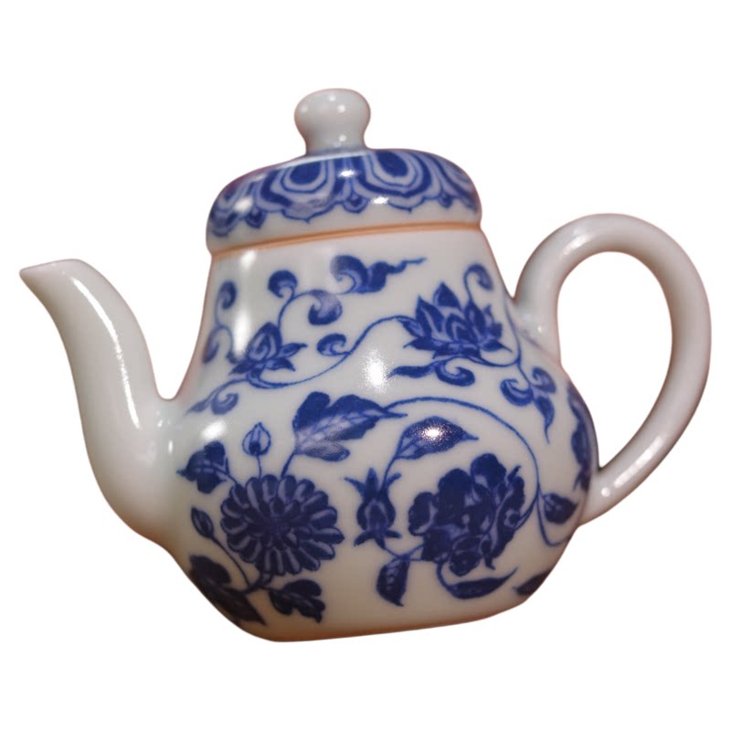 柴窑青花缠枝莲小壶高端茶具