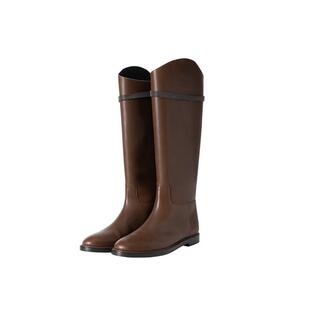 COLIN WANG圣殿巡礼|意大利进口牛皮复古重工马术珠链高筒骑士靴