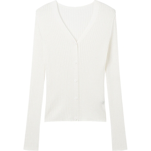 KBNE桑蚕丝白色毛衣羊毛针织衫开衫浅春系新款长袖上衣外搭外衣女