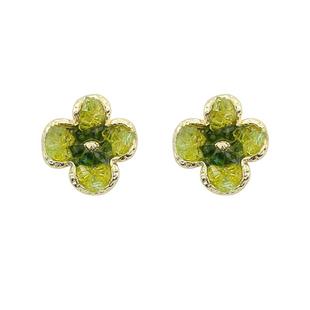 【自营】daisy beauty绿色山茶花水晶耳钉女时尚小众气质百搭耳环