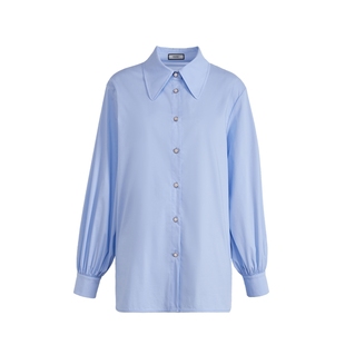 阔色蓝色长袖衬衫内搭女25秋冬季新款法式泡泡袖翻领衬衣气质上衣