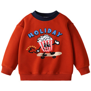 MQDmini儿童加绒红色卫衣2025新款冬季男女童加厚半高领保暖上衣