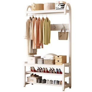 简易落地衣帽架鞋架一体卧室家用入户门口换鞋凳出租房衣服挂衣架