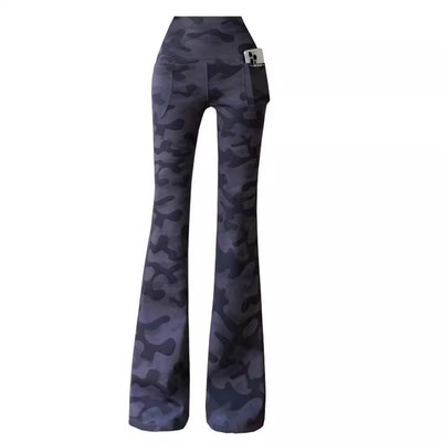 迷彩秋冬加绒高腰微喇叭鲨鱼裤女