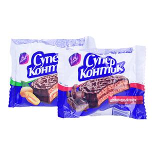 俄罗斯进口Konti/康吉三明治巧克力花生味夹心饼干休闲零食500克