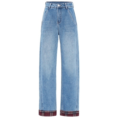 马天奴蓝灰棉质加绒宽松牛仔裤