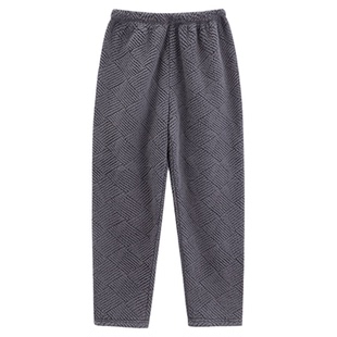 睡裤女秋冬季珊瑚绒长裤加绒加厚暖暖裤半边绒大码男款裤子