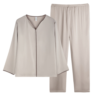 睡衣女士春秋季冰丝薄款长袖休闲套头仿真丝绸大码家居服套装