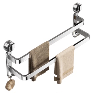 304不锈钢加厚卫生间吸盘毛巾架免打孔浴室墙上挂杆浴巾收纳架子