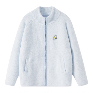 史努比半边绒睡衣冬女珊瑚绒家居服冬季拉链情侣加绒加厚男牛奶绒