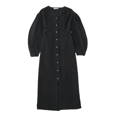 MOUSSY夏季泡泡袖下摆开叉长款牛仔连衣裙010GSK11-0090