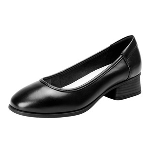 际华3515强人女鞋真皮浅口女单鞋春秋透气工作鞋尖头粗跟通勤皮鞋