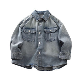 男童牛仔外套春秋装2026新款儿童时髦洋气衬衣中大童休闲翻领上衣
