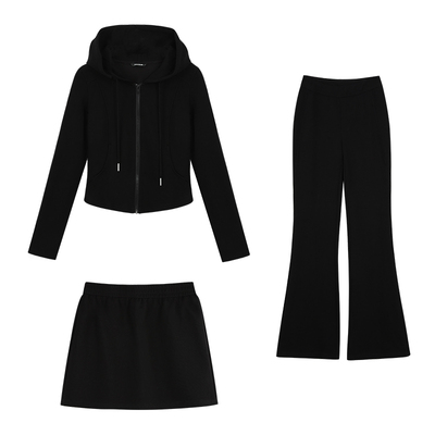 pusumede 氧气oni 运动连帽卫衣女修身拉链短外套微喇休闲裤套装