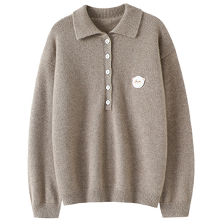 启超落落大方轻龄感！POLO领羊绒衫女100%纯羊绒可爱小羊刺绣毛衣