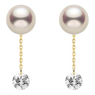 HELAS赫拉流动系列淡水珍珠耳坠女14K金耳钉女培育钻石耳环耳饰