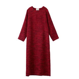 原创设计气质红羊毛小香风显瘦袍子连衣裙秋款法式宽松显白长裙