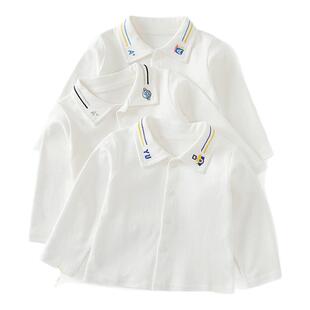 男宝宝打底衫春装男童长袖T恤儿童纯棉POLO上衣婴儿衬衫白色衣服