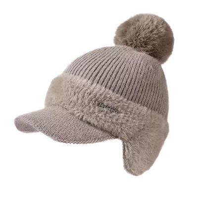 冬季新款拼接貂绒护耳兔毛棒球帽子女韩国时尚纯色简约毛球针织帽