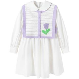 巴拉巴拉童装儿童连衣裙针织拼接女童春秋装学院娃娃领裙子套装潮