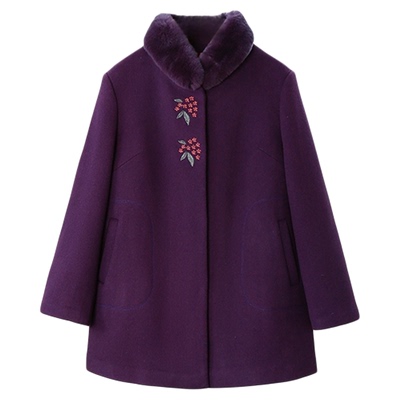 依佈中老年女士高贵毛领大衣60多岁老年人保暖上衣妈妈装毛呢外套