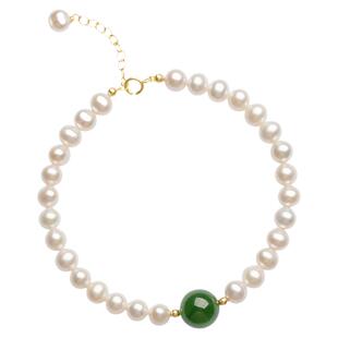 天然和田玉淡水珍珠手链女2025年新款复古轻奢小众高级感精致手串