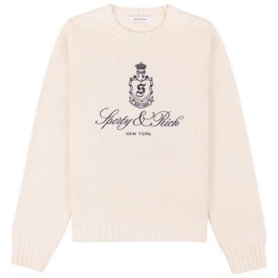 [七折礼遇]Sporty&Rich 女士学院风美式休闲圆领刺绣毛衣