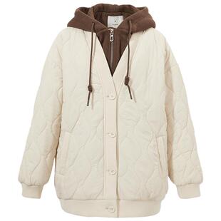 热风冬季新款女士连帽棉服显瘦假两件棉衣韩版保暖夹克外套