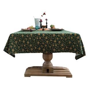 圣诞绿色桌布红色碎花日式印花棉麻北欧餐桌布盖布茶几长方形轻奢