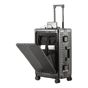 全金属铝镁合金前开盖前置开口款行李箱登机箱20寸拉杆商务旅行箱
