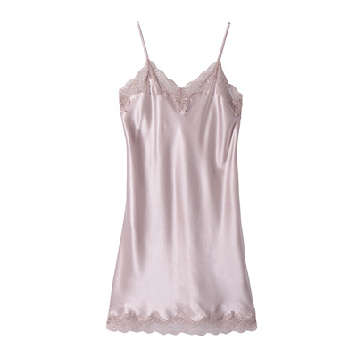 夏季有机桑蚕丝花边吊带睡裙女