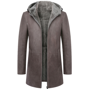 土耳其羊皮毛一体男款真皮皮衣中长款连帽修身大衣羊羔皮新款